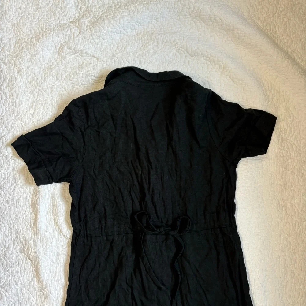 Black Linen Blend Embroidered Button-Front Midi Dress | Mosaic | Size 10 - Picture 6 of 14
